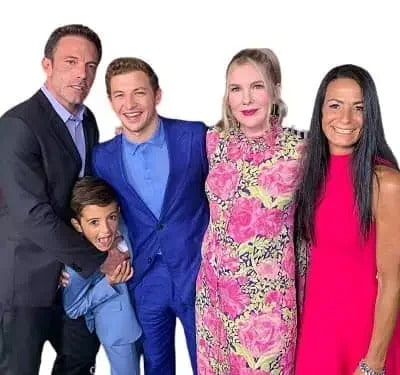 Daniel Ranieri wearing sky blue suit and his father wearing black suit.